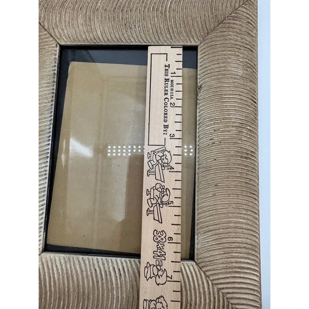 Vintage 1980s Carved Reeded Wood Picture Frame Set 2 Pair Postmodern Deco Boho